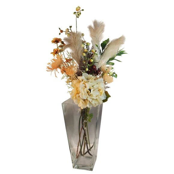 Hand Tied Artificial Flower Bouquet With faux hydrangeas pampas grass cream peac - Picture 2 of 16